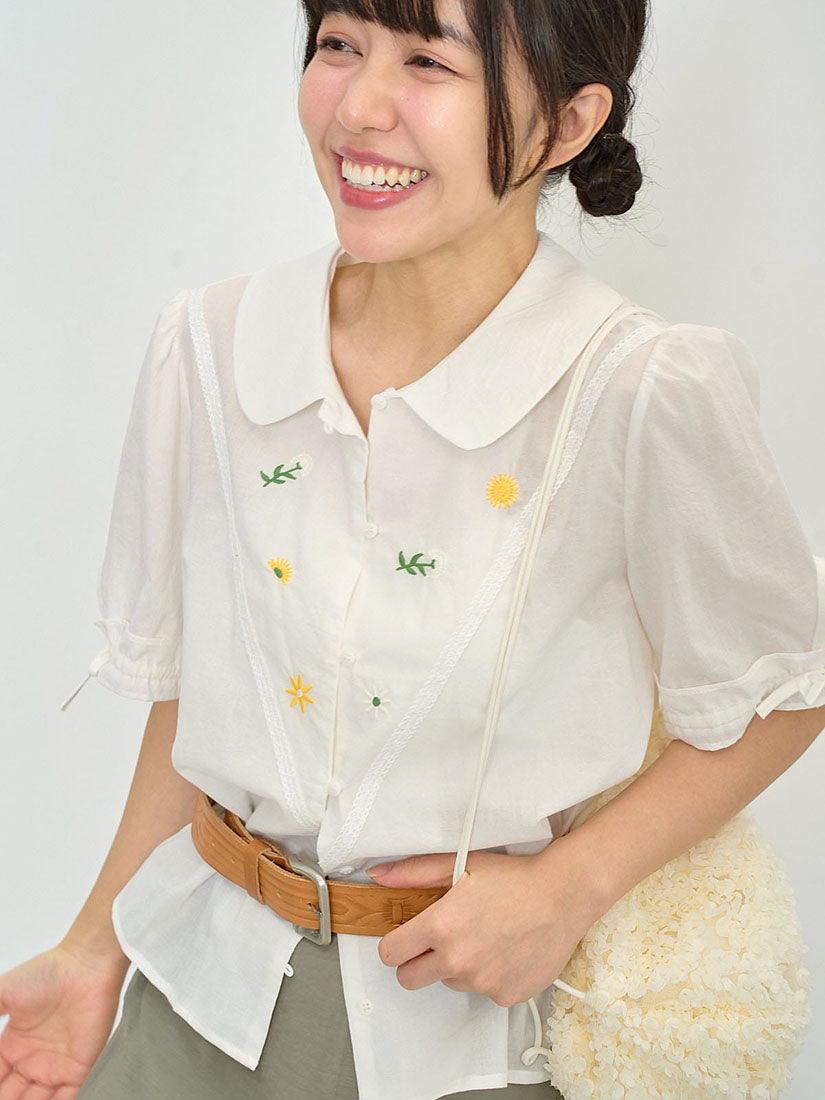 Floral Embroidered Front Blouse