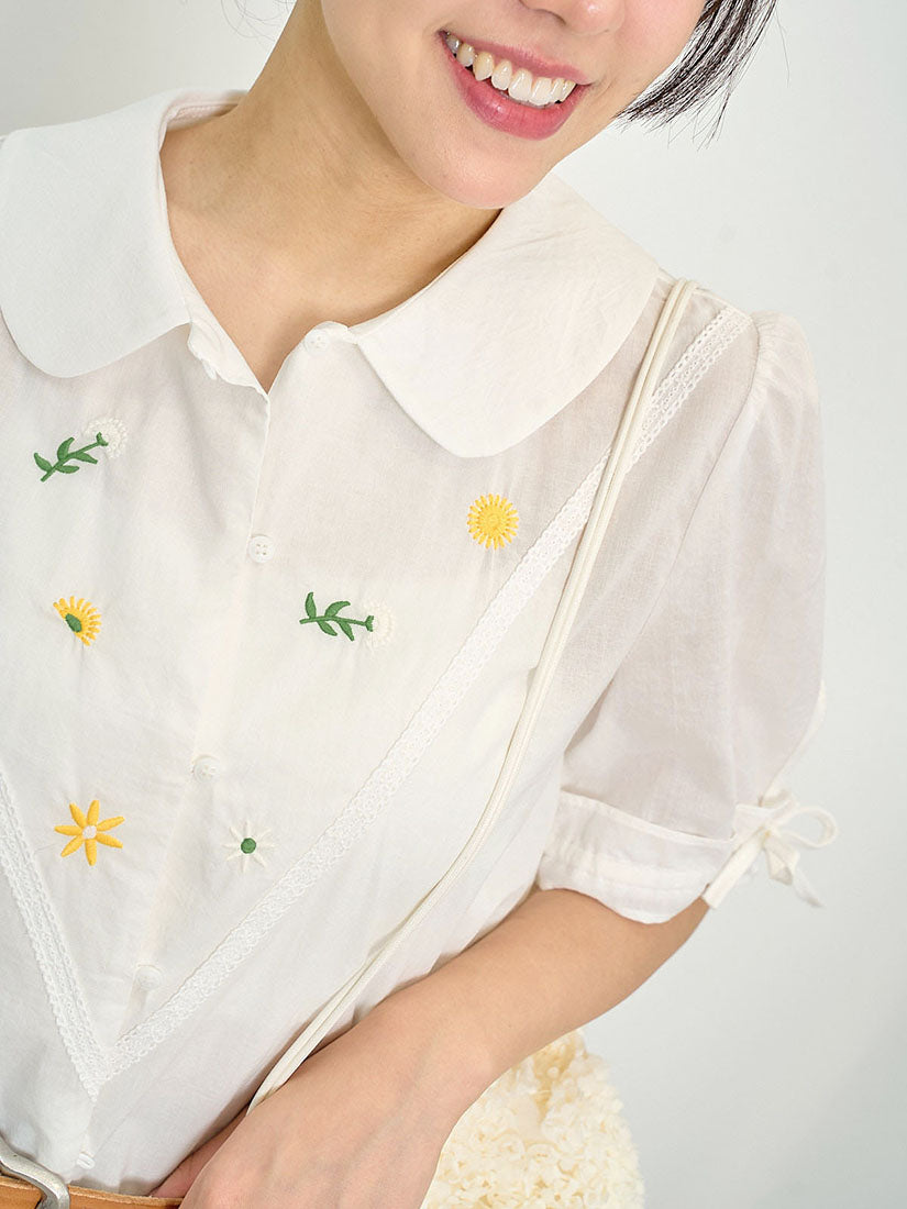 Floral Embroidered Front Blouse