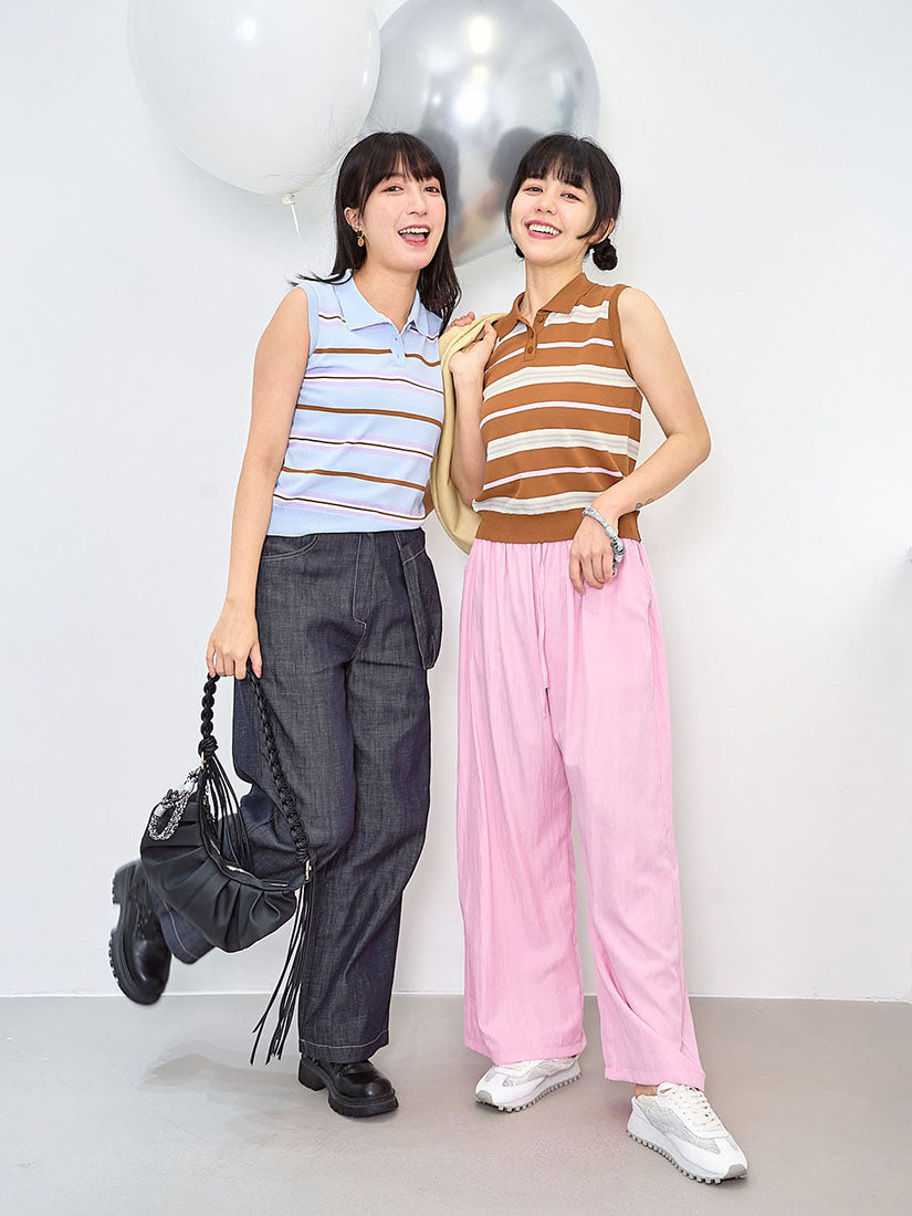 Striped Polo Vest Knit Top (2 Colours)