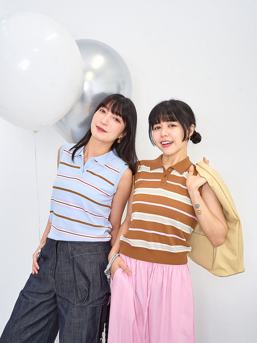 Striped Polo Vest Knit Top (2 Colours)