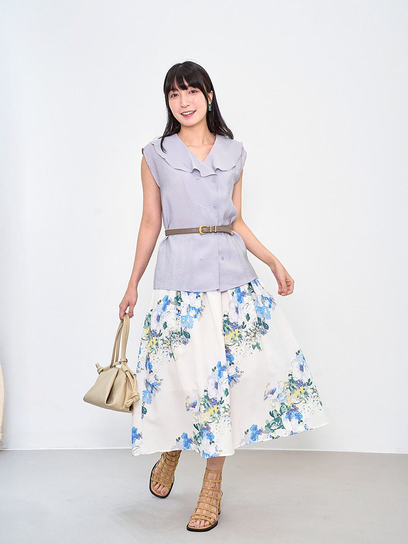 Shawl Collar Double Breast Sleeveless Blouse (2 Colours)