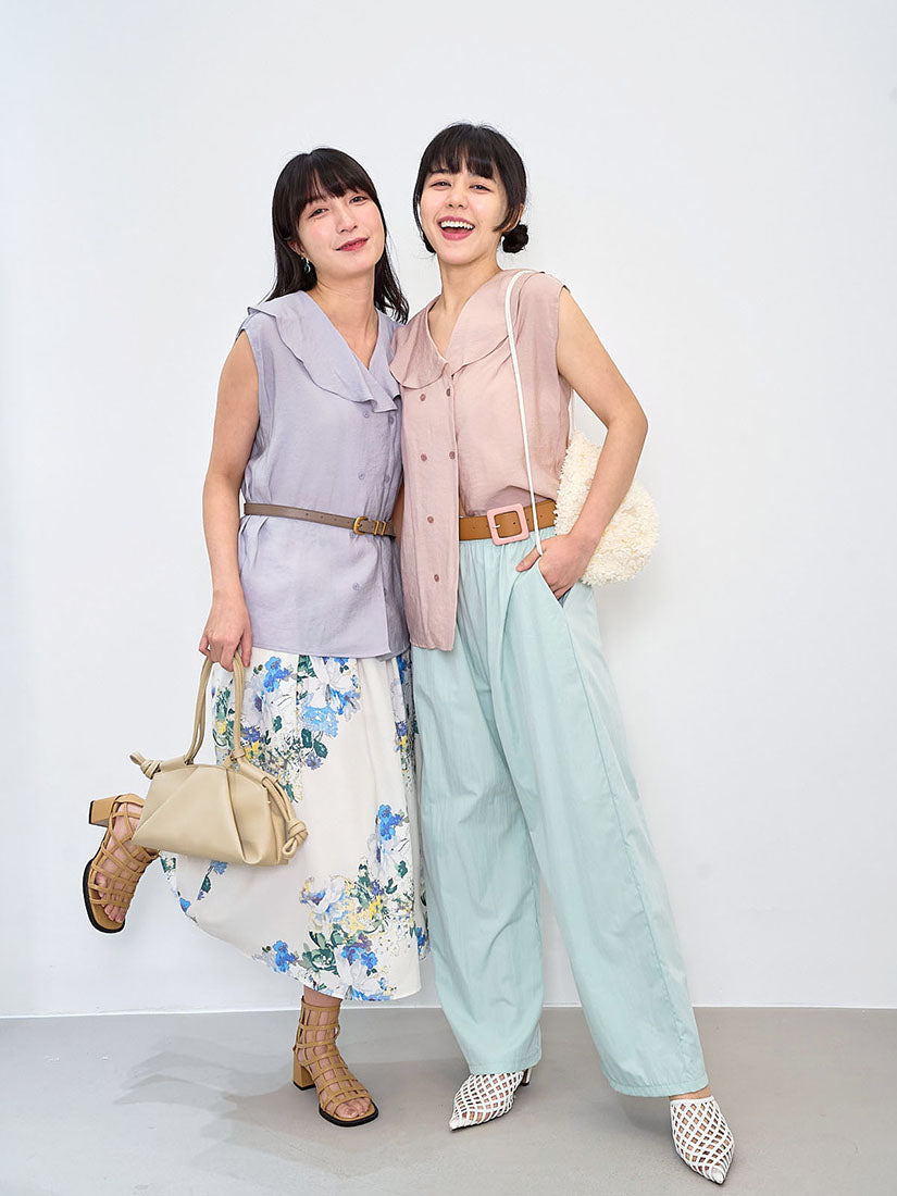 Shawl Collar Double Breast Sleeveless Blouse (2 Colours)