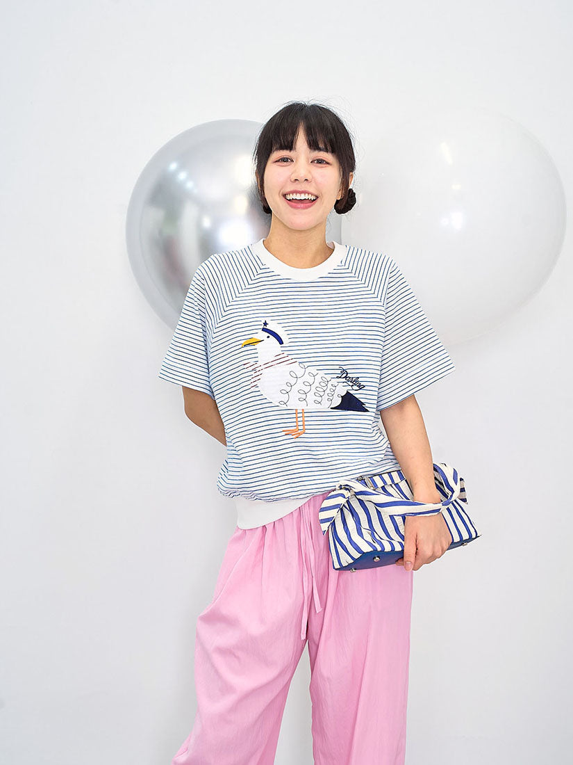 Sailor Seagull Applique Striped Tee
