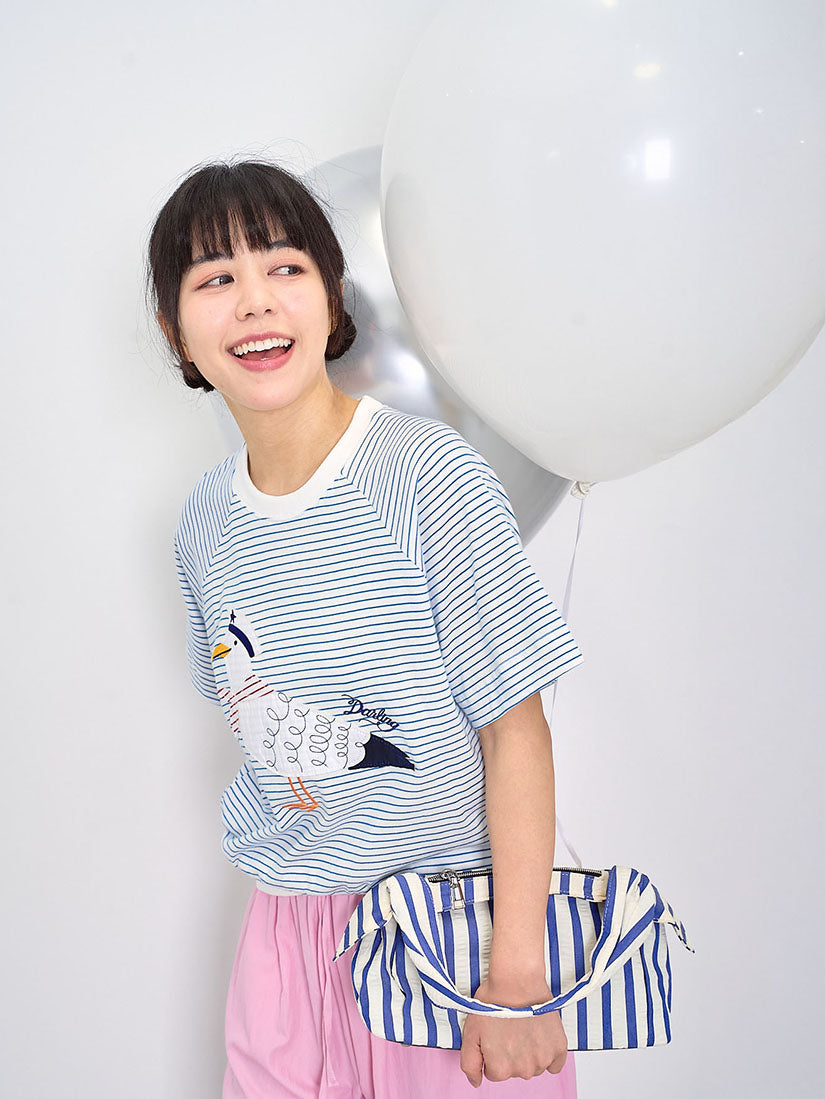 Sailor Seagull Applique Striped Tee