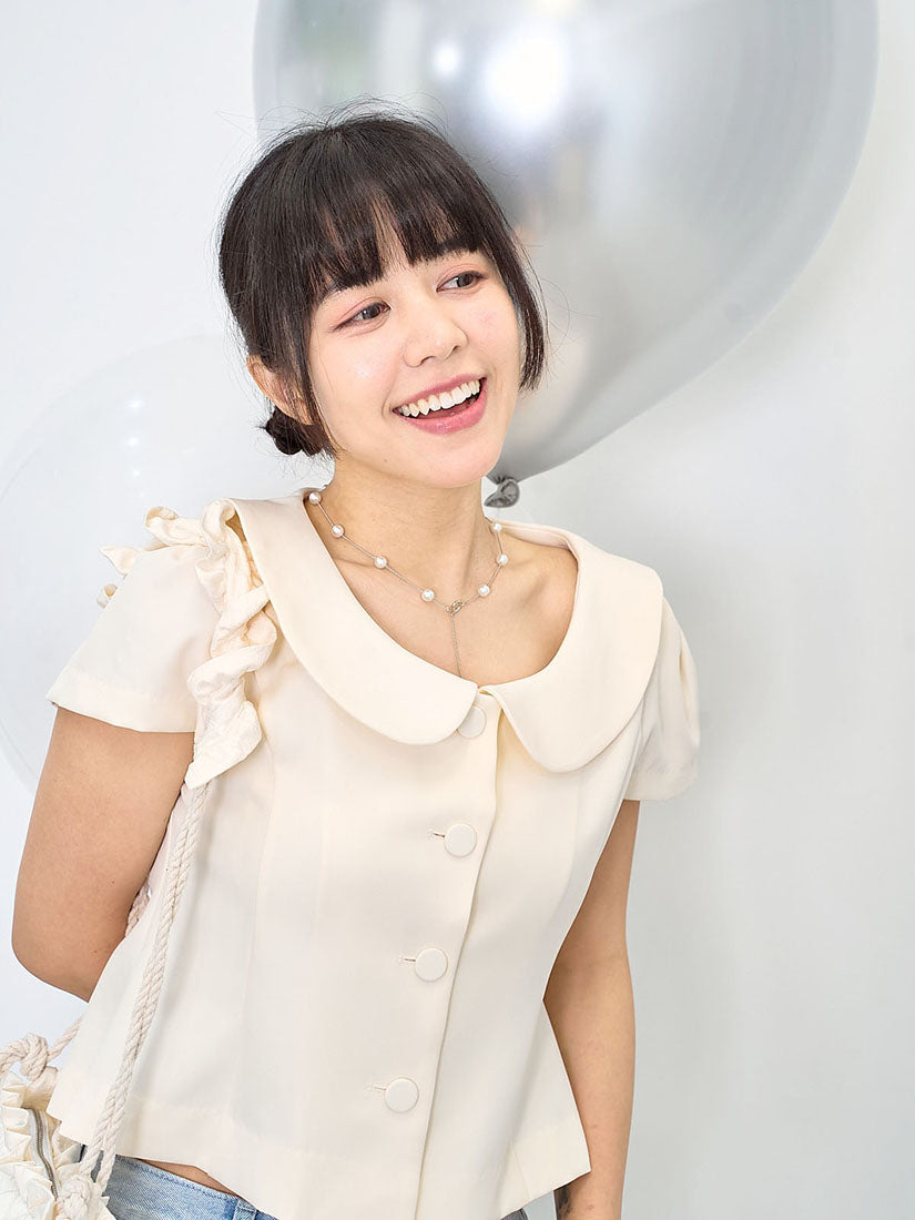 Scoop Round Collar Button Up Top