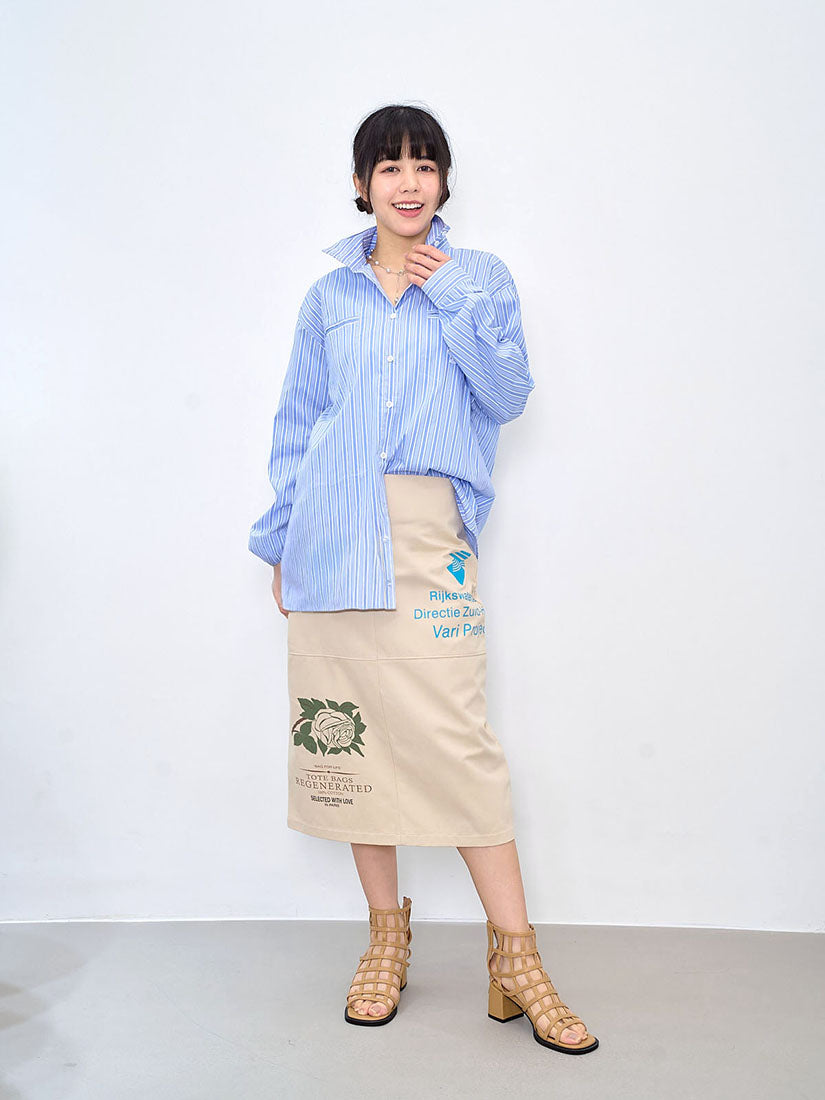 Bow Embroidered Mock Neck Striped Shirt