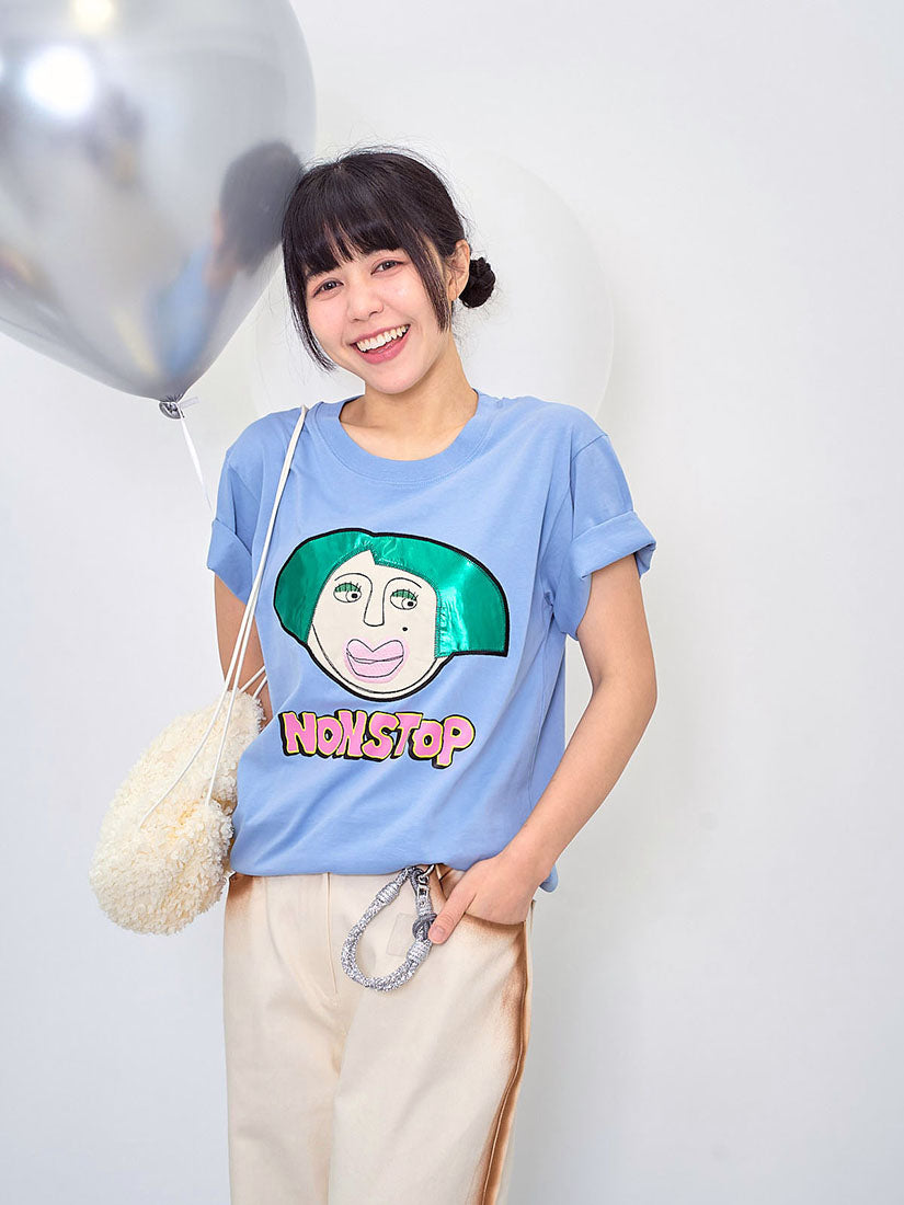 'Nonstop' Face Embroidered Tee