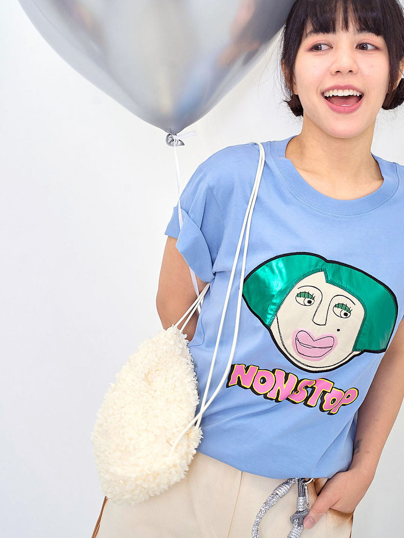 'Nonstop' Face Embroidered Tee