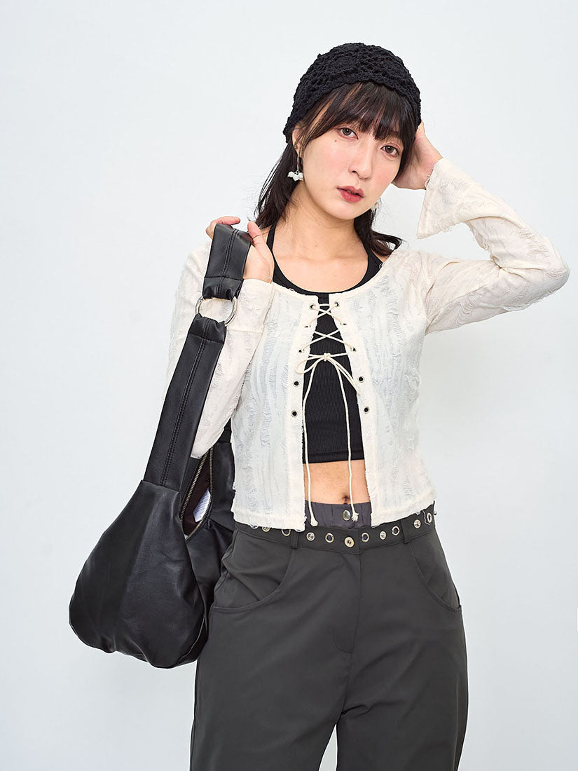 Distressed Lace Up Cardigan Set (2 Colours)