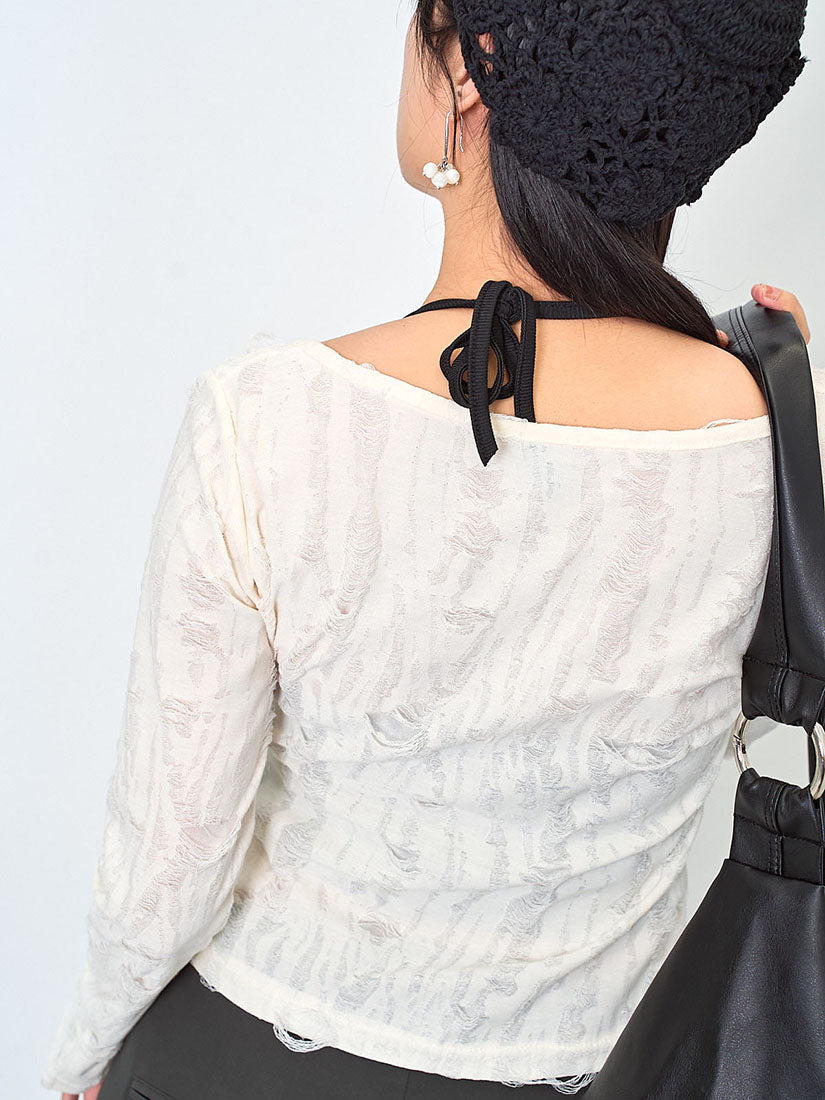 Distressed Lace Up Cardigan Set (2 Colours)