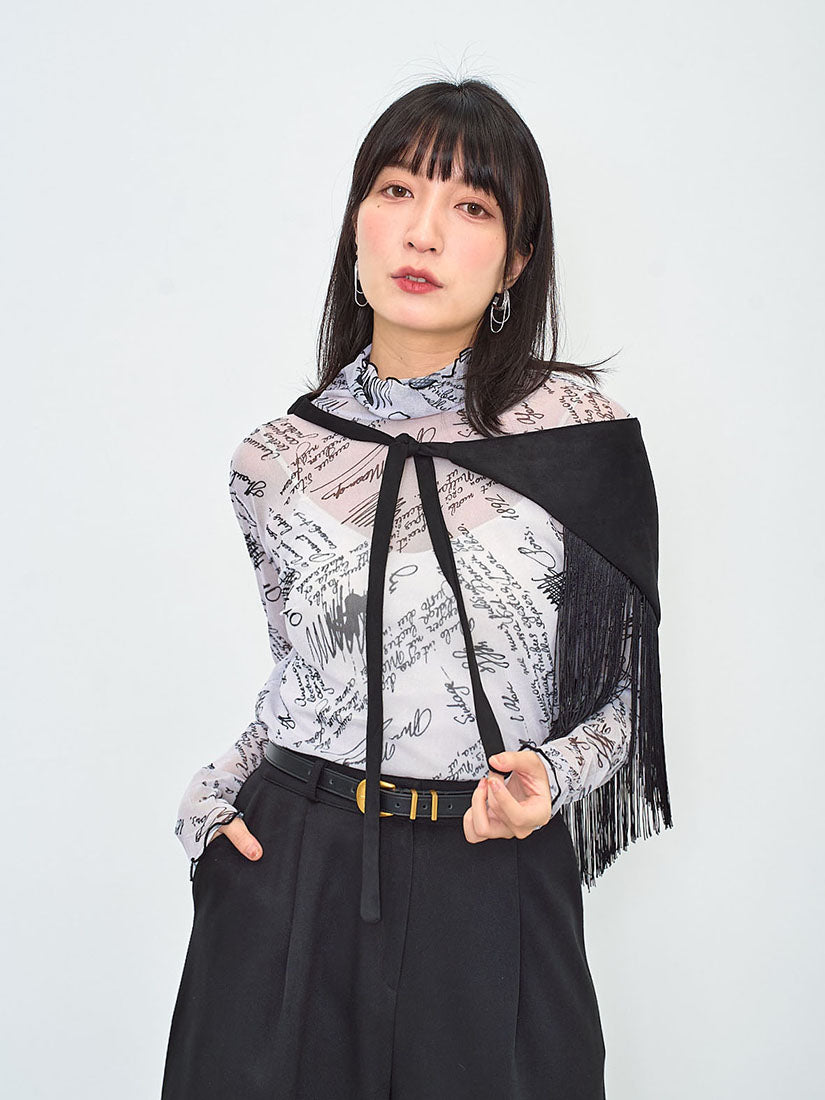 Sheer Hand Writing Printed Mesh Top (3 Colours)