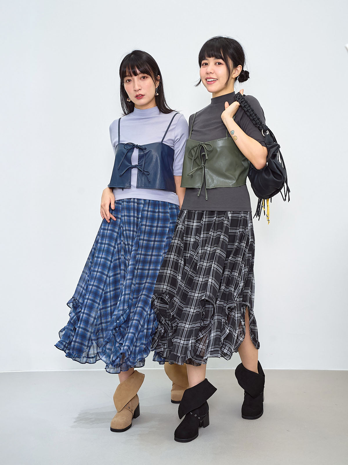 Ruffle Curve Hem Checkered Printed Skirt (2 Colours)