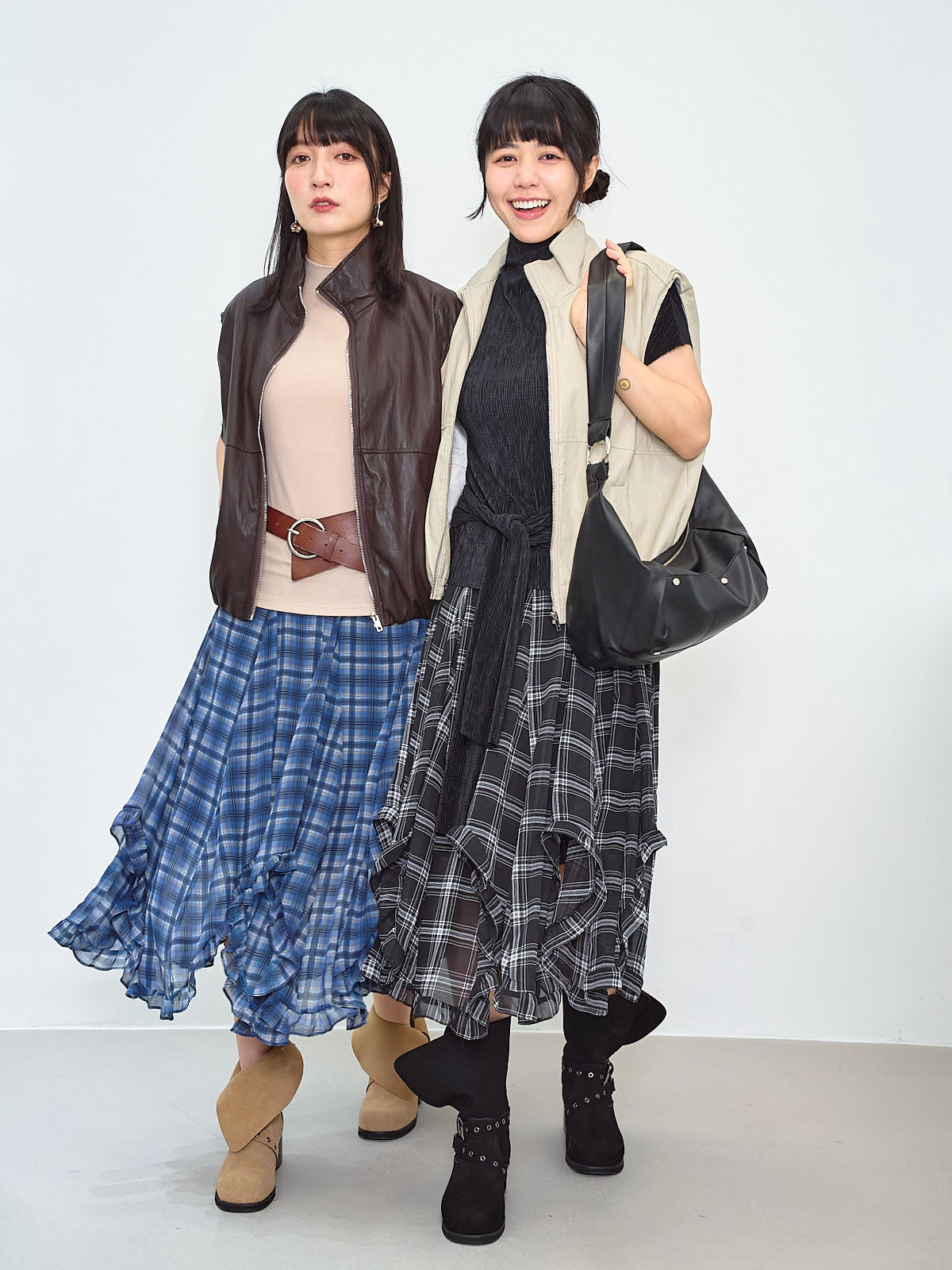 Ruffle Curve Hem Checkered Printed Skirt (2 Colours)