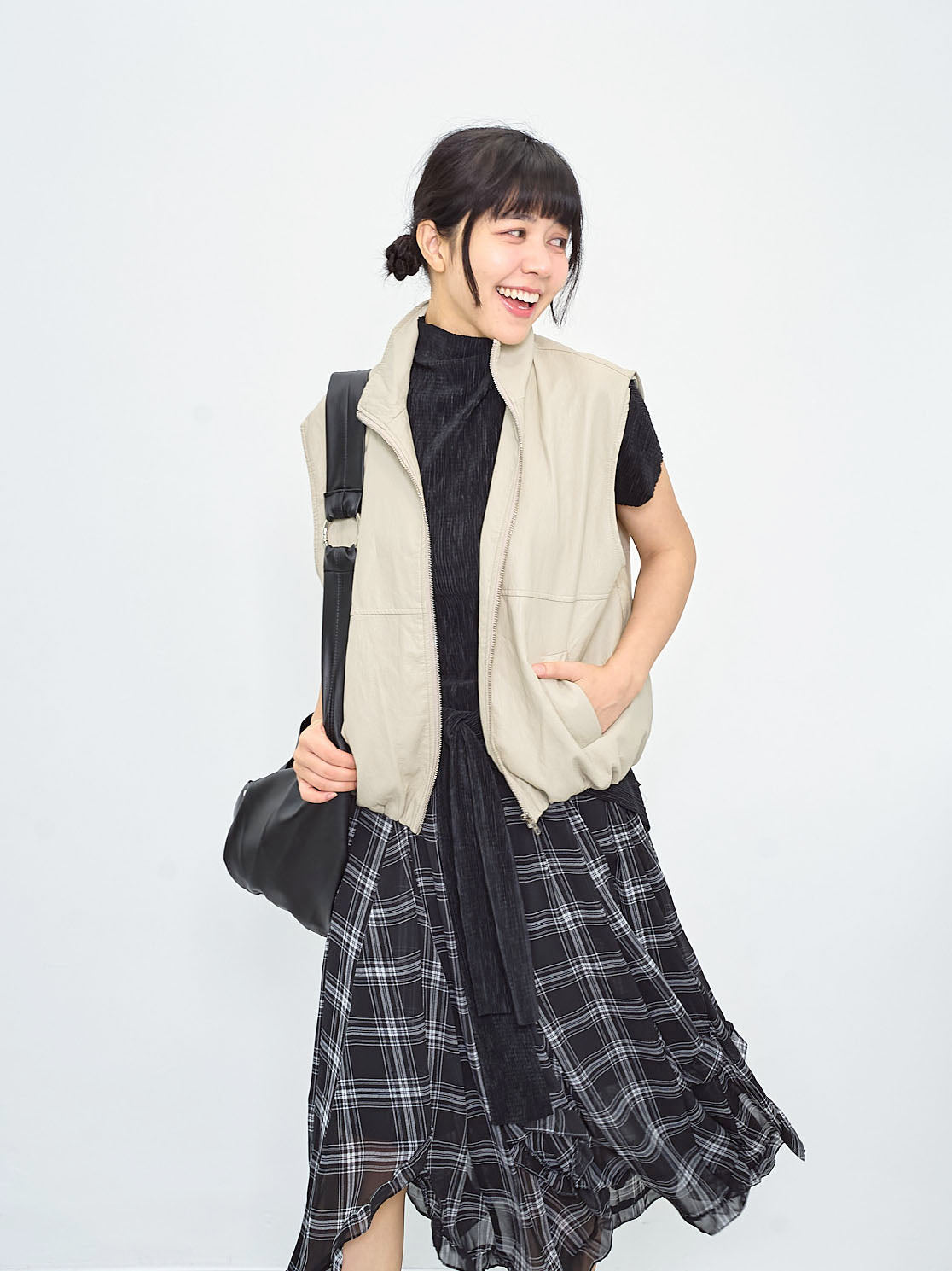 Ruffle Curve Hem Checkered Printed Skirt (2 Colours)