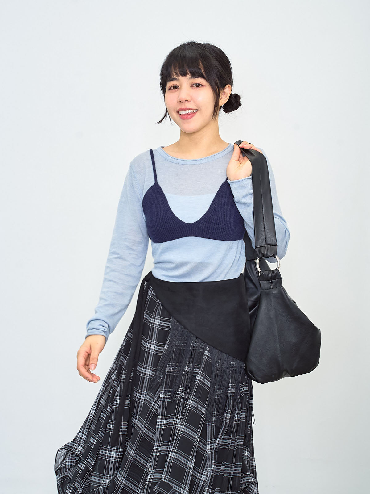 Ruffle Curve Hem Checkered Printed Skirt (2 Colours)