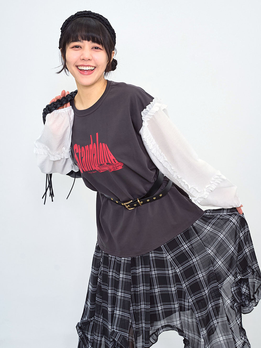Ruffle Curve Hem Checkered Printed Skirt (2 Colours)
