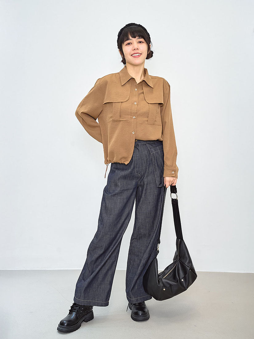 Flap Detail Drawstring Waist Blouse (2 Colours)