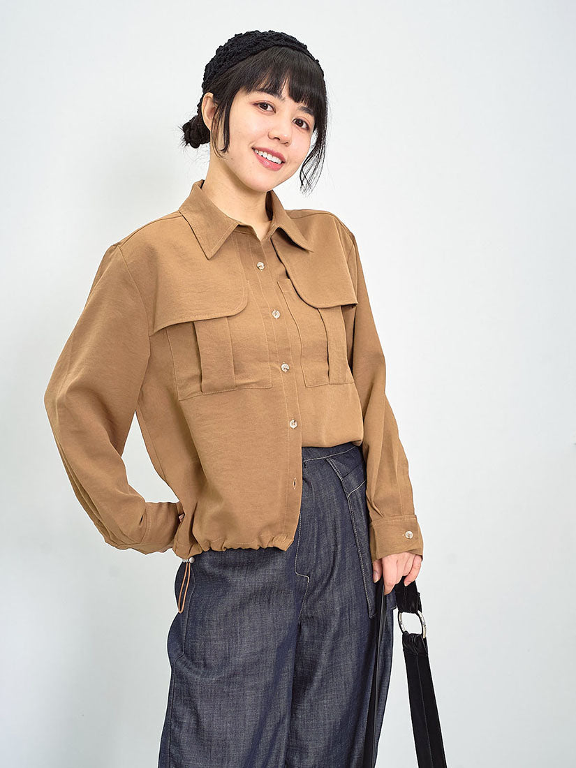 Flap Detail Drawstring Waist Blouse (2 Colours)