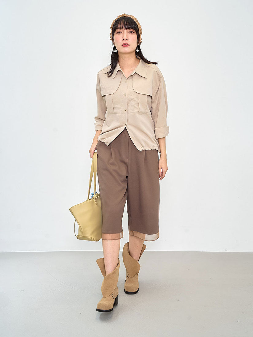 Flap Detail Drawstring Waist Blouse (2 Colours)