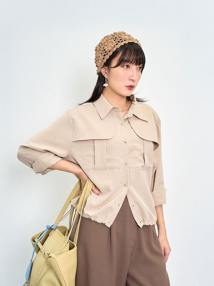 Flap Detail Drawstring Waist Blouse (2 Colours)
