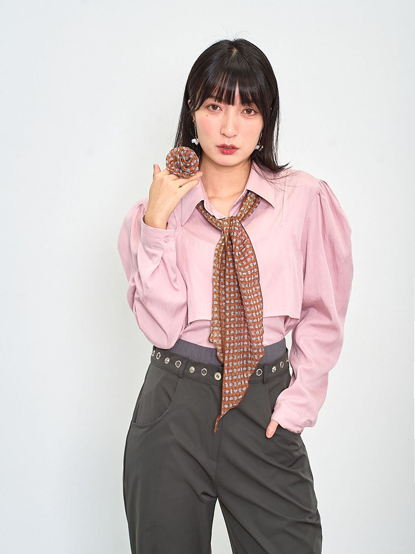 Bra Top Layered Blouse With Paisley Printed Scarf And Brooch (2 Colours)