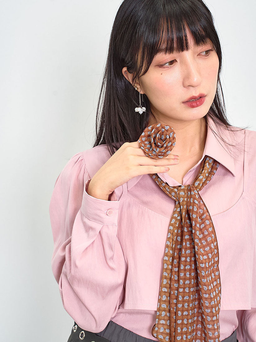 Bra Top Layered Blouse With Paisley Printed Scarf And Brooch (2 Colours)