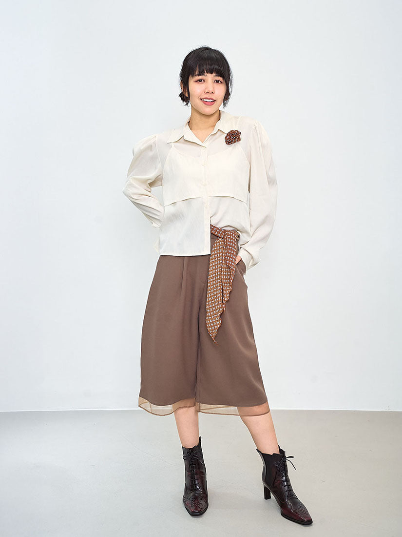Bra Top Layered Blouse With Paisley Printed Scarf And Brooch (2 Colours)