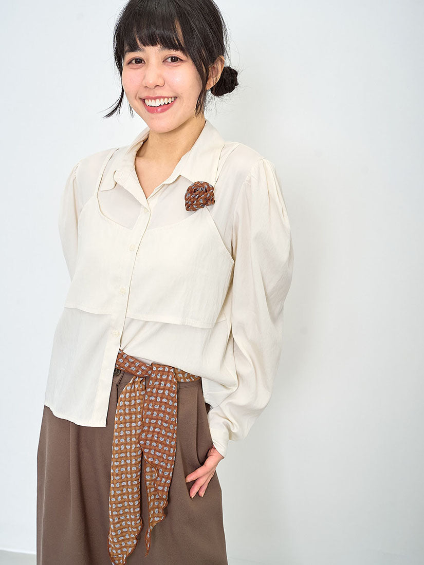 Bra Top Layered Blouse With Paisley Printed Scarf And Brooch (2 Colours)