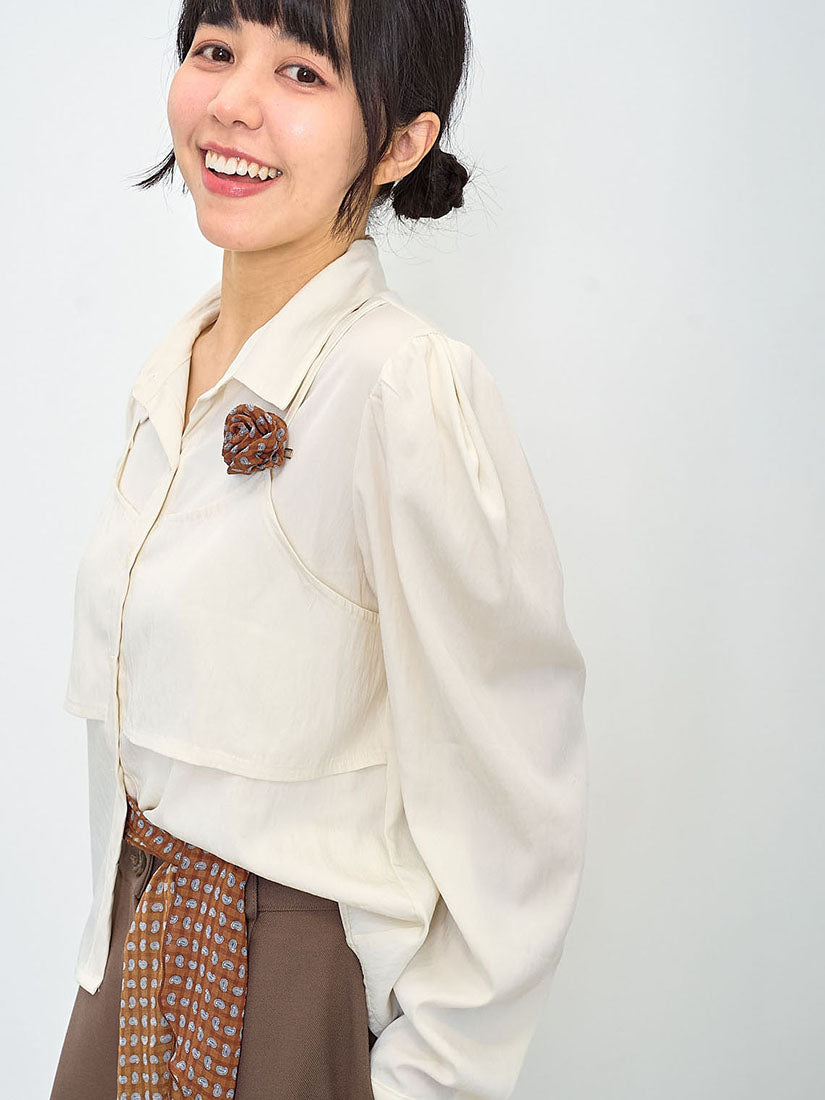 Bra Top Layered Blouse With Paisley Printed Scarf And Brooch (2 Colours)