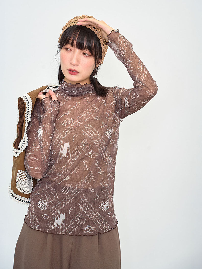Sheer Hand Writing Printed Mesh Top (3 Colours)