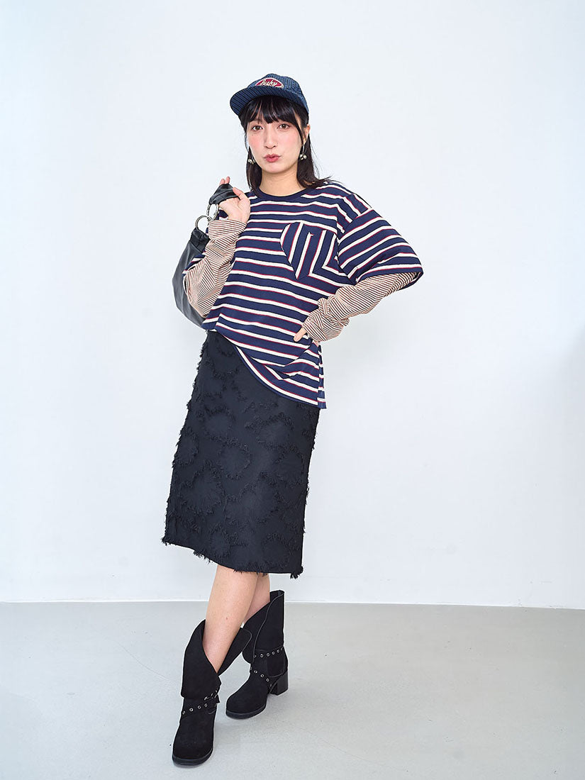 Heart Pocket Double Sleeve Striped Top (2 Colours)