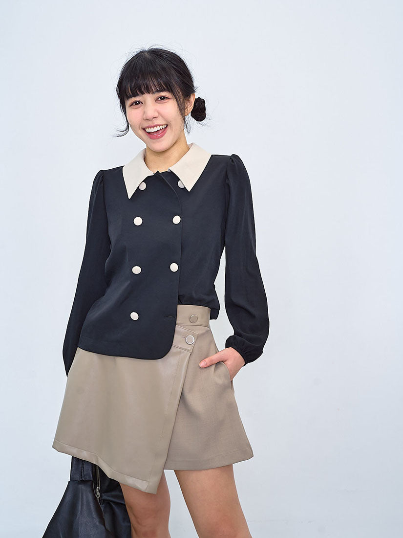 Two Tone Double Breasted Blouse / Outer (2 Colours)