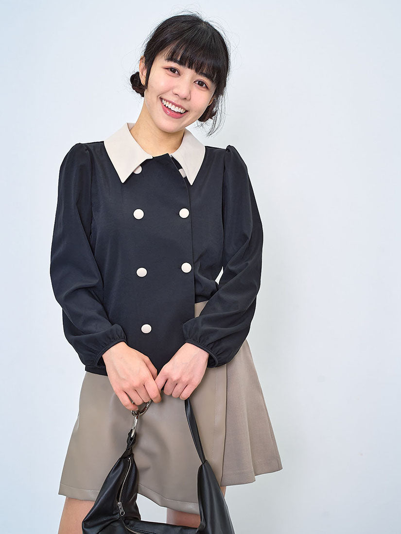Two Tone Double Breasted Blouse / Outer (2 Colours)
