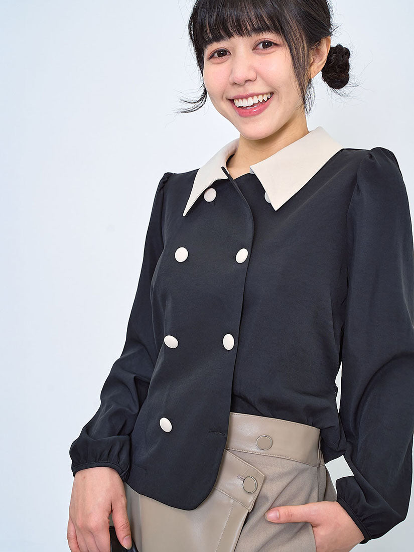 Two Tone Double Breasted Blouse / Outer (2 Colours)