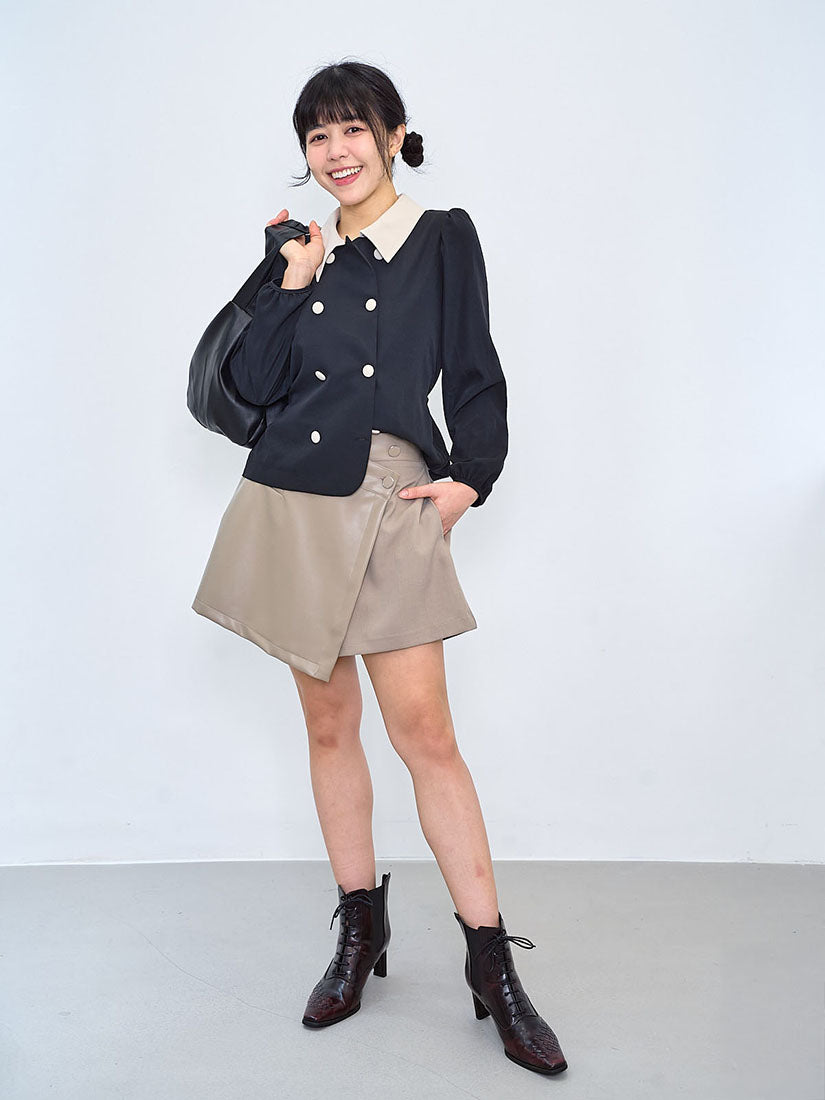 Two Tone Double Breasted Blouse / Outer (2 Colours)