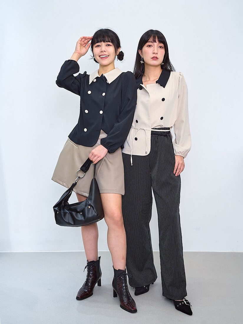 Two Tone Double Breasted Blouse / Outer (2 Colours)