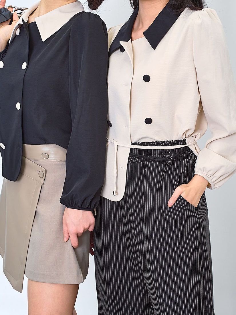 Two Tone Double Breasted Blouse / Outer (2 Colours)