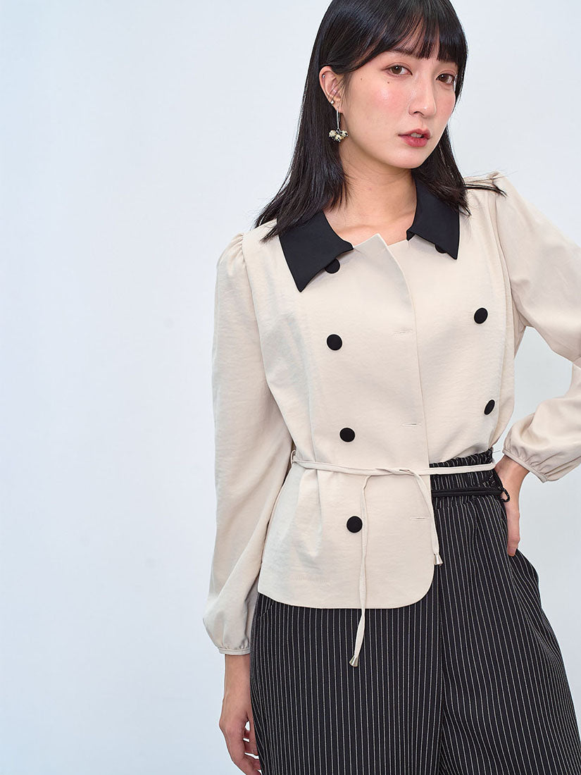 Two Tone Double Breasted Blouse / Outer (2 Colours)