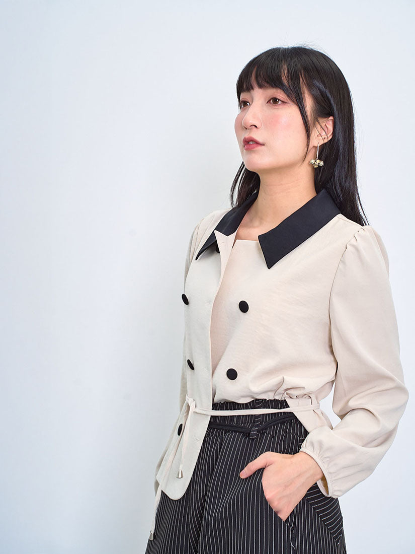 Two Tone Double Breasted Blouse / Outer (2 Colours)