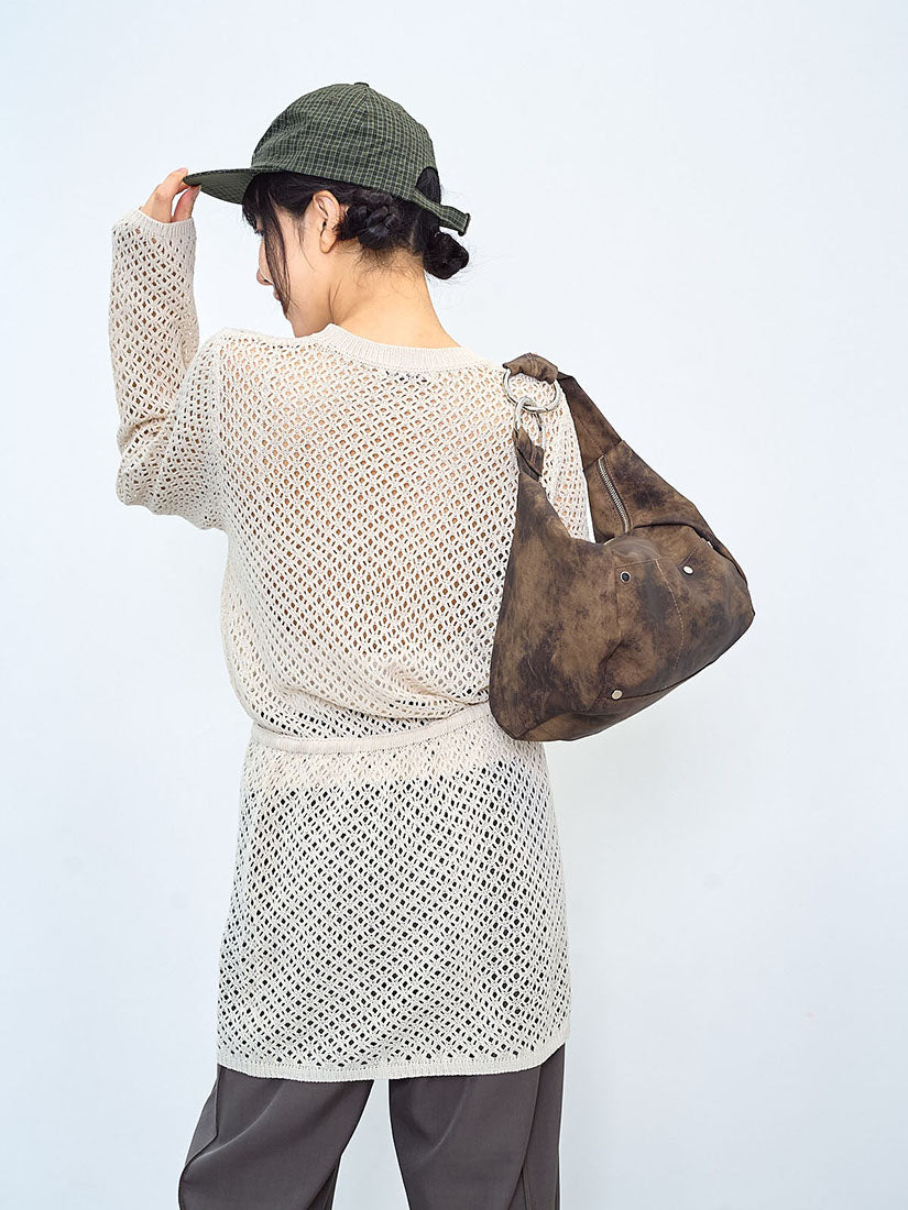Pointelle Knitted Sweater With Waist Scarf (2 Colours)