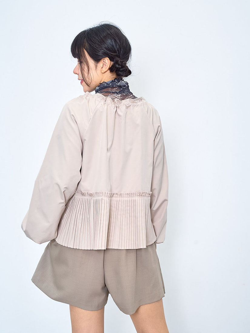 Drawstring Neck Pleated Hem Zip Up Jacket (2 Colours)
