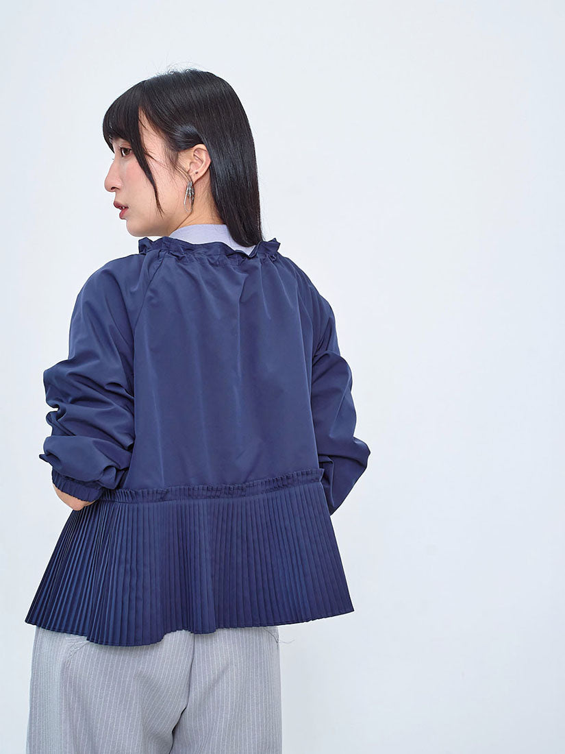 Drawstring Neck Pleated Hem Zip Up Jacket (2 Colours)