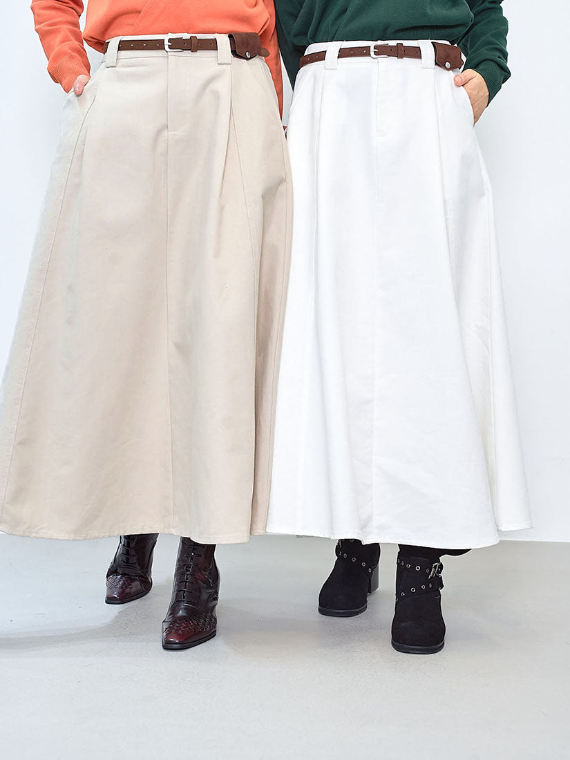 Suede Belted Flare Skirt (2 Colours)