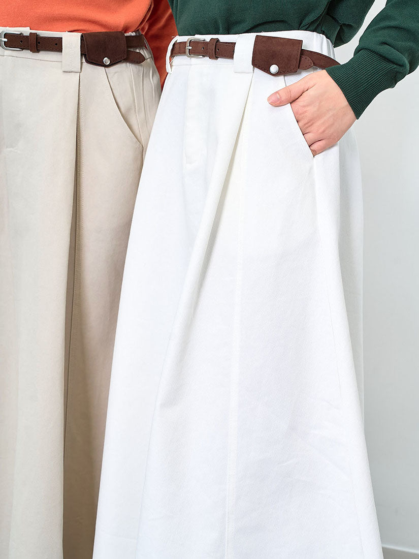 Suede Belted Flare Skirt (Defect Sale)