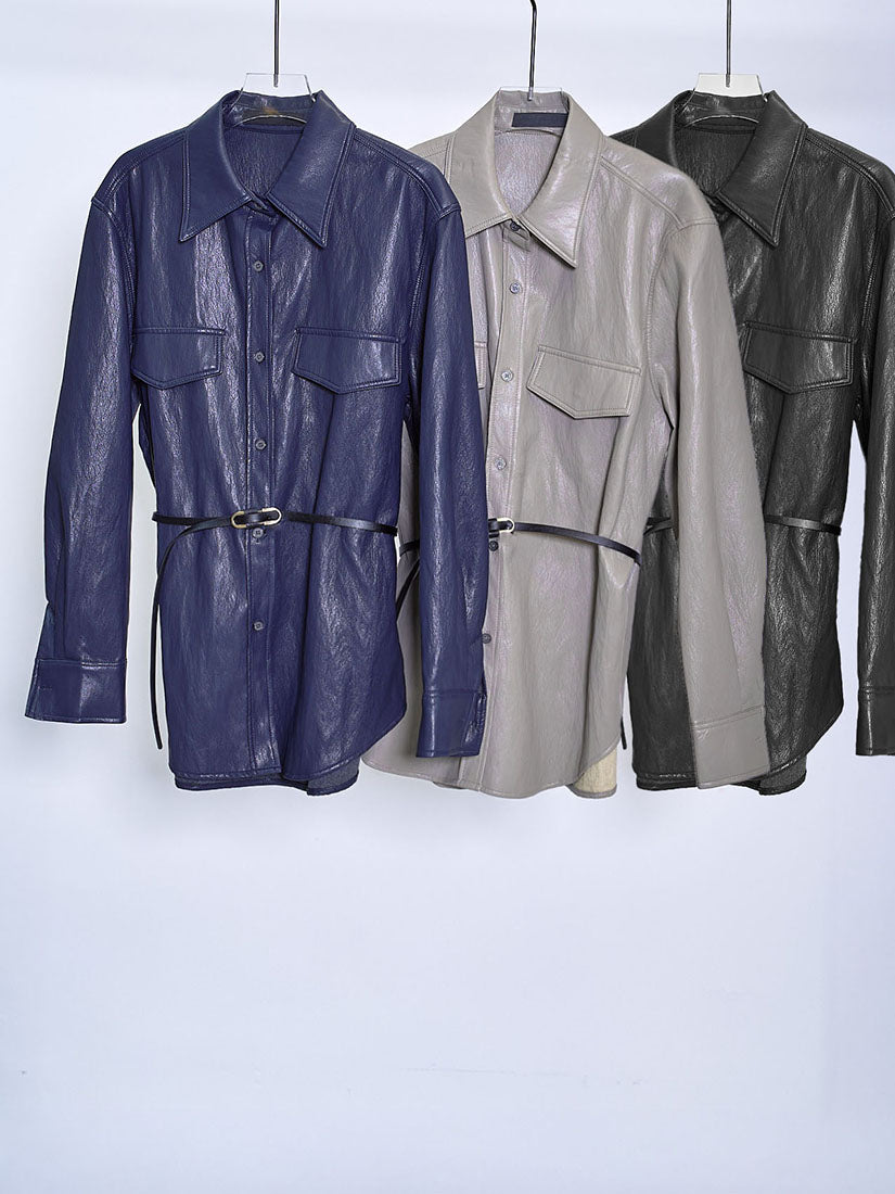 Belted Faux Leather Shirt (2 Colours)