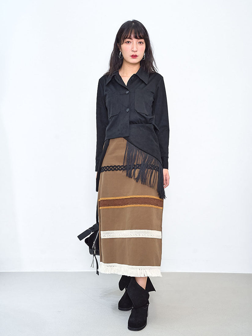 Lace Trim Tassels Hem Skirt (2 Colours)
