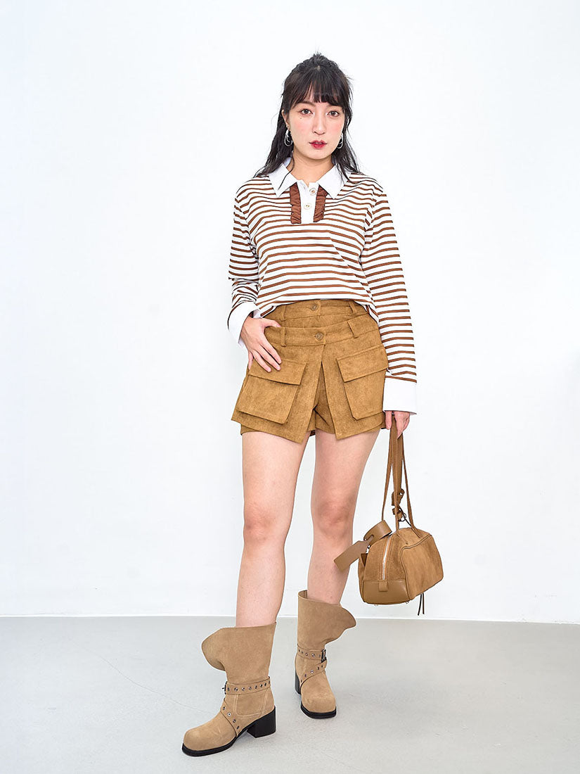 Layered Wrap Pocket Suede Shorts (2 Colours)