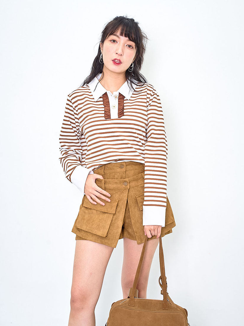 Layered Wrap Pocket Suede Shorts (2 Colours)