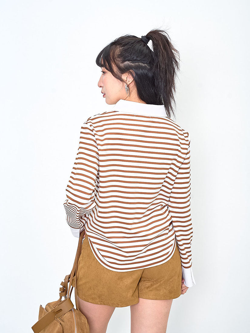 Ruffle Trim Striped Polo Top (2 Colours)
