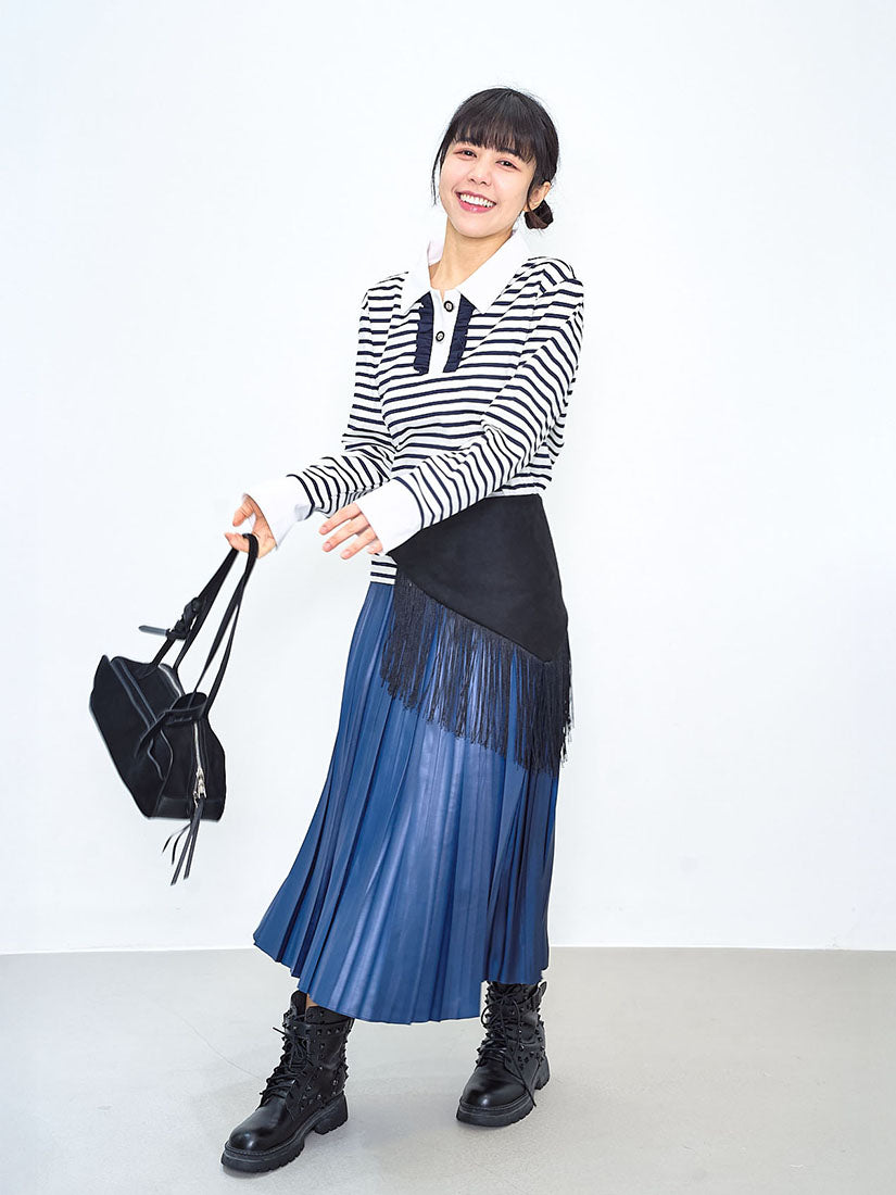 Leather Look Pleated Maxi Skirt (2 Colours)